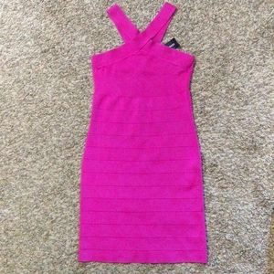 Express fuschia stretchy strappy mini dress